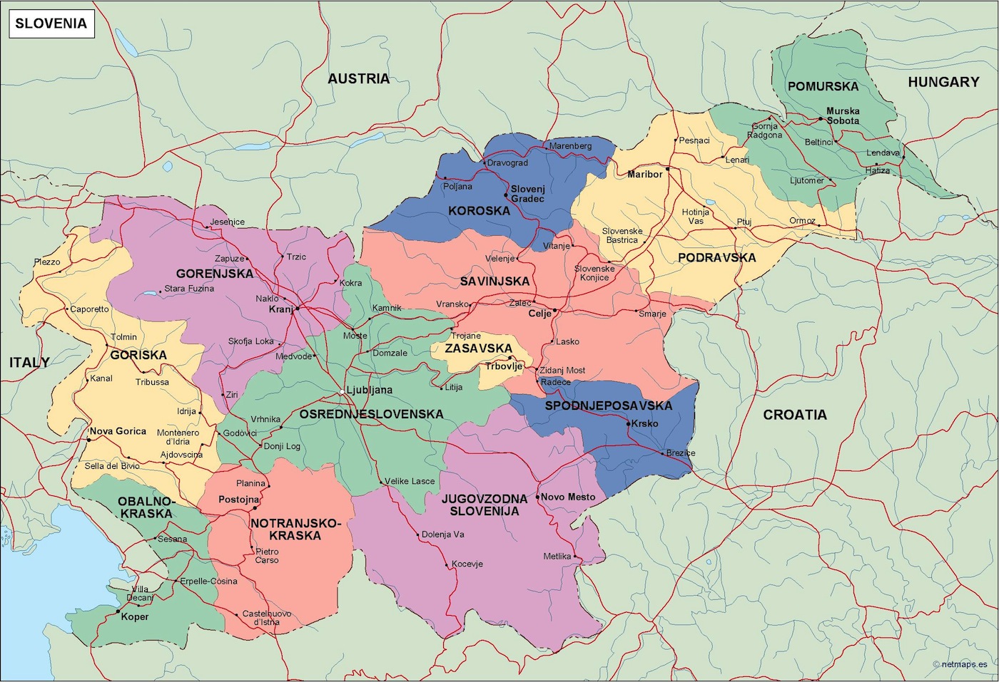 Eslovenia Mapa Politico Vectorial Digital Order And Download   Slovenia Political Map 