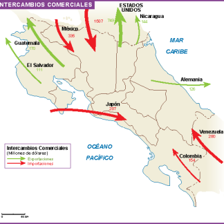 Costa Rica mapa intercambios comerciales