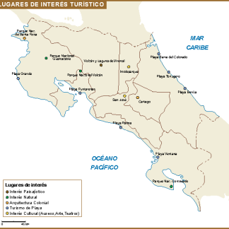 Costa Rica mapa interes turistico