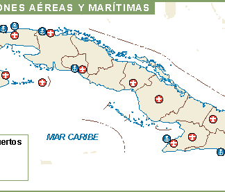 Cuba mapa aeropuertos puertos