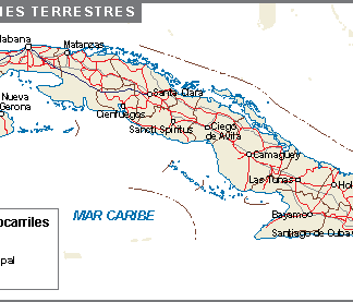 Cuba mapa comunicaciones terrestres