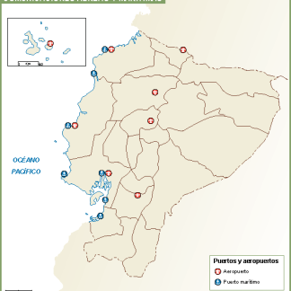 Ecuador mapa aeropuertos puertos