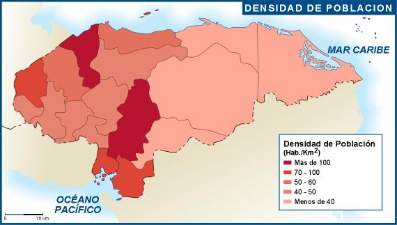 Honduras mapa densidad