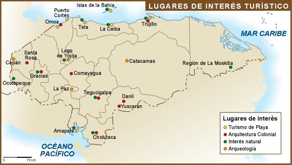 Honduras mapa turismo