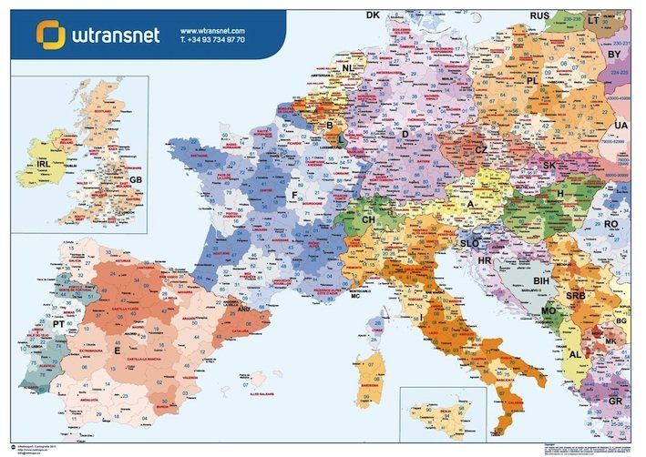 Mapa postal europeo desarrollado para Wransnet